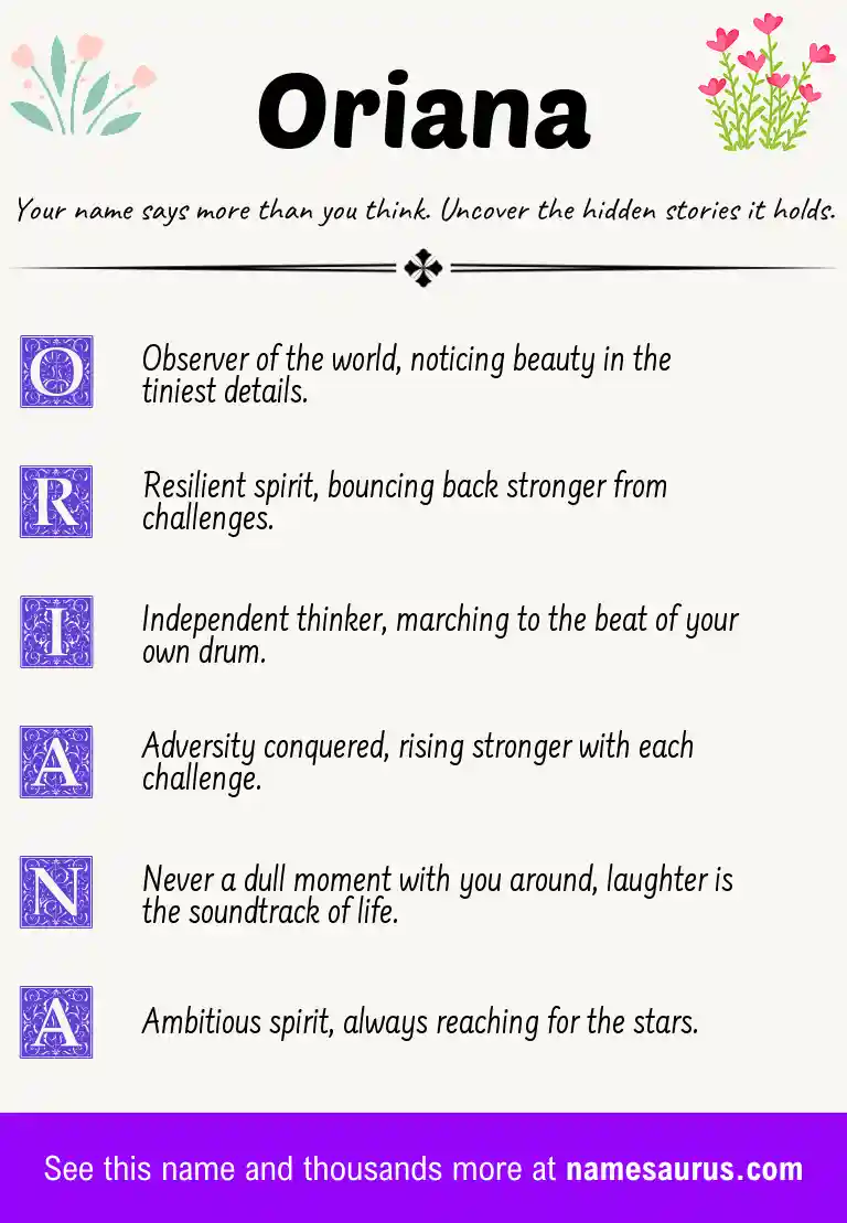 Acrostic poem about Oriana.
