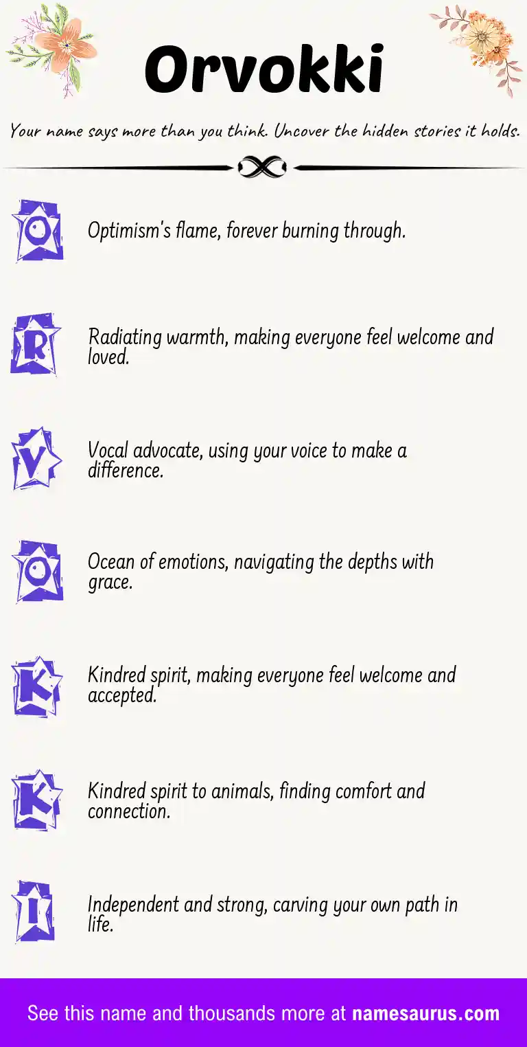 Acrostic poem about Orvokki.