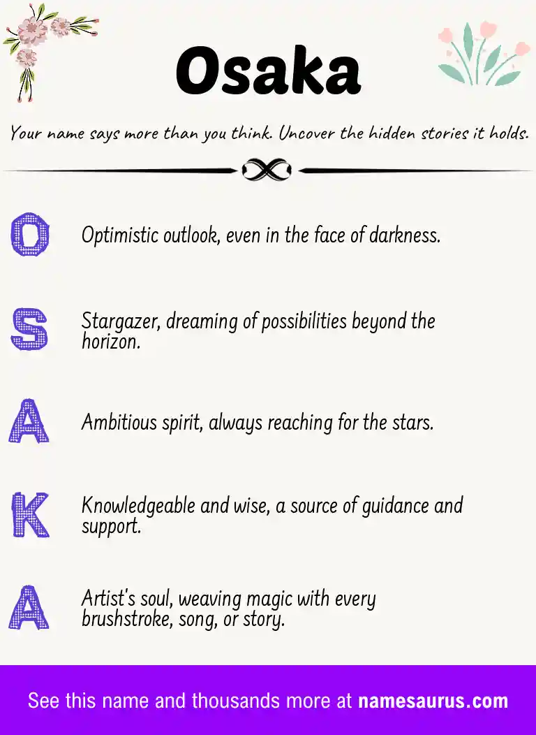 Acrostic poem about Osaka.