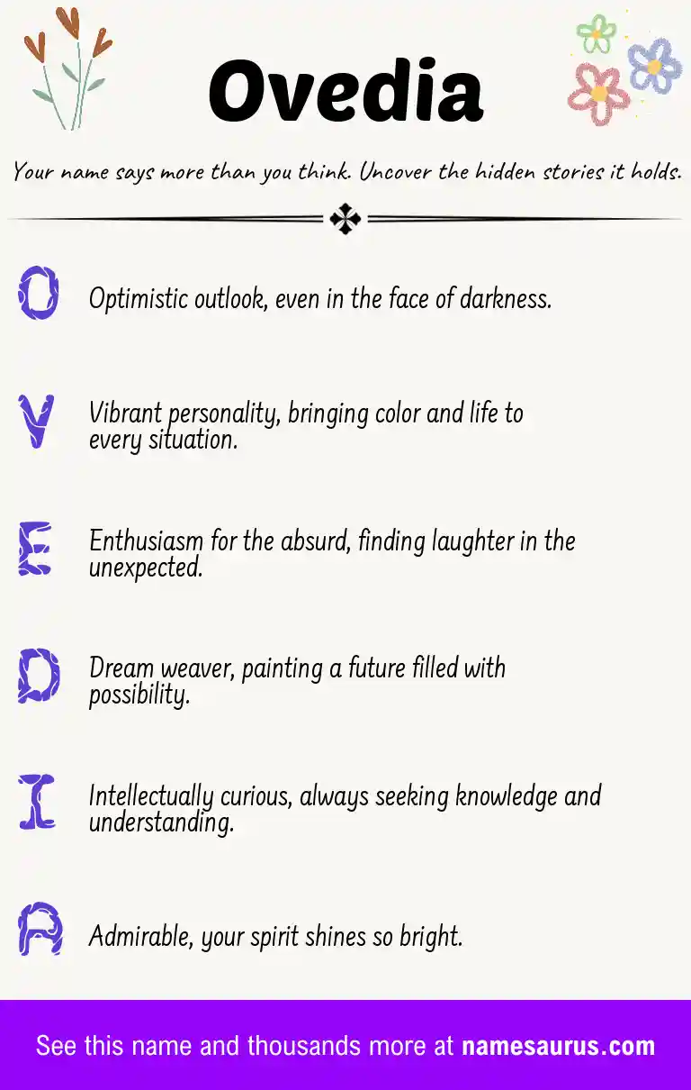 Acrostic poem about Ovedia.