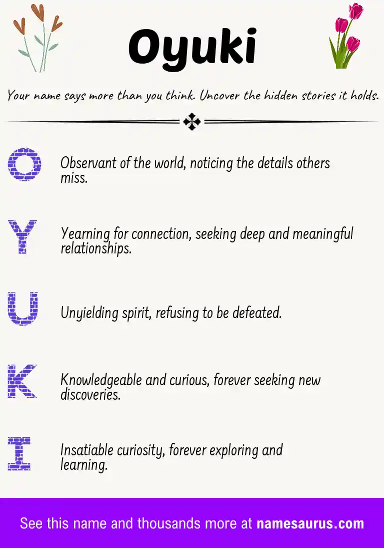 Acrostic poem about Oyuki.