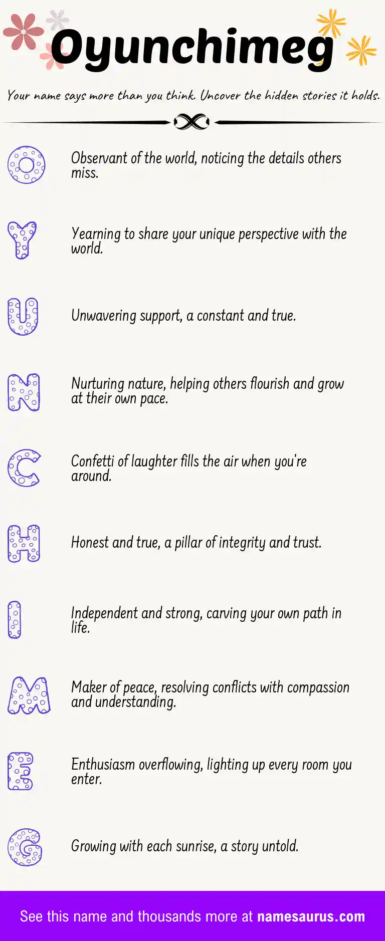 Acrostic poem about Oyunchimeg.