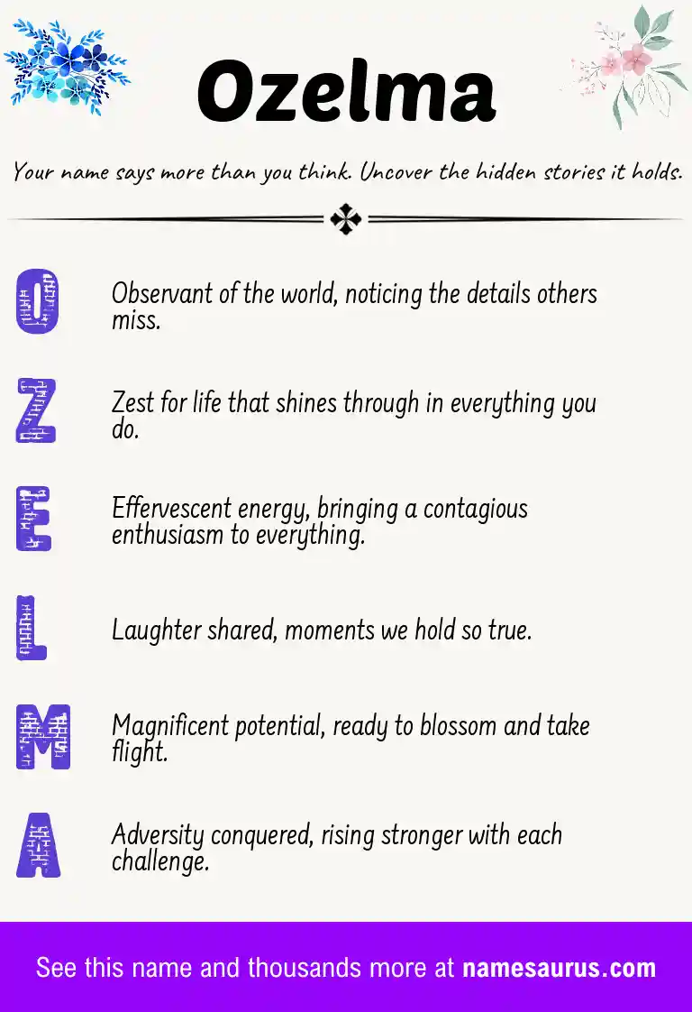 Acrostic poem about Ozelma.