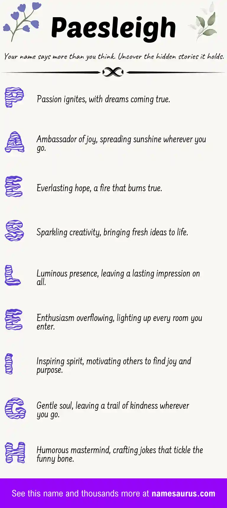 Acrostic poem about Paesleigh.
