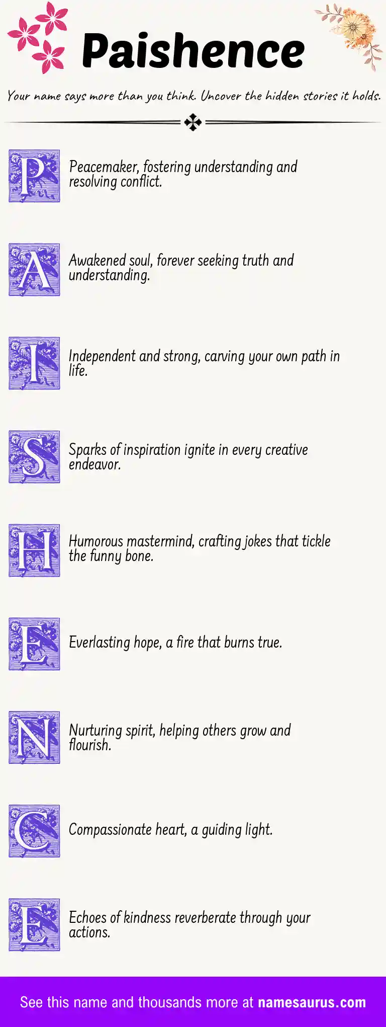 Acrostic poem about Paishence.