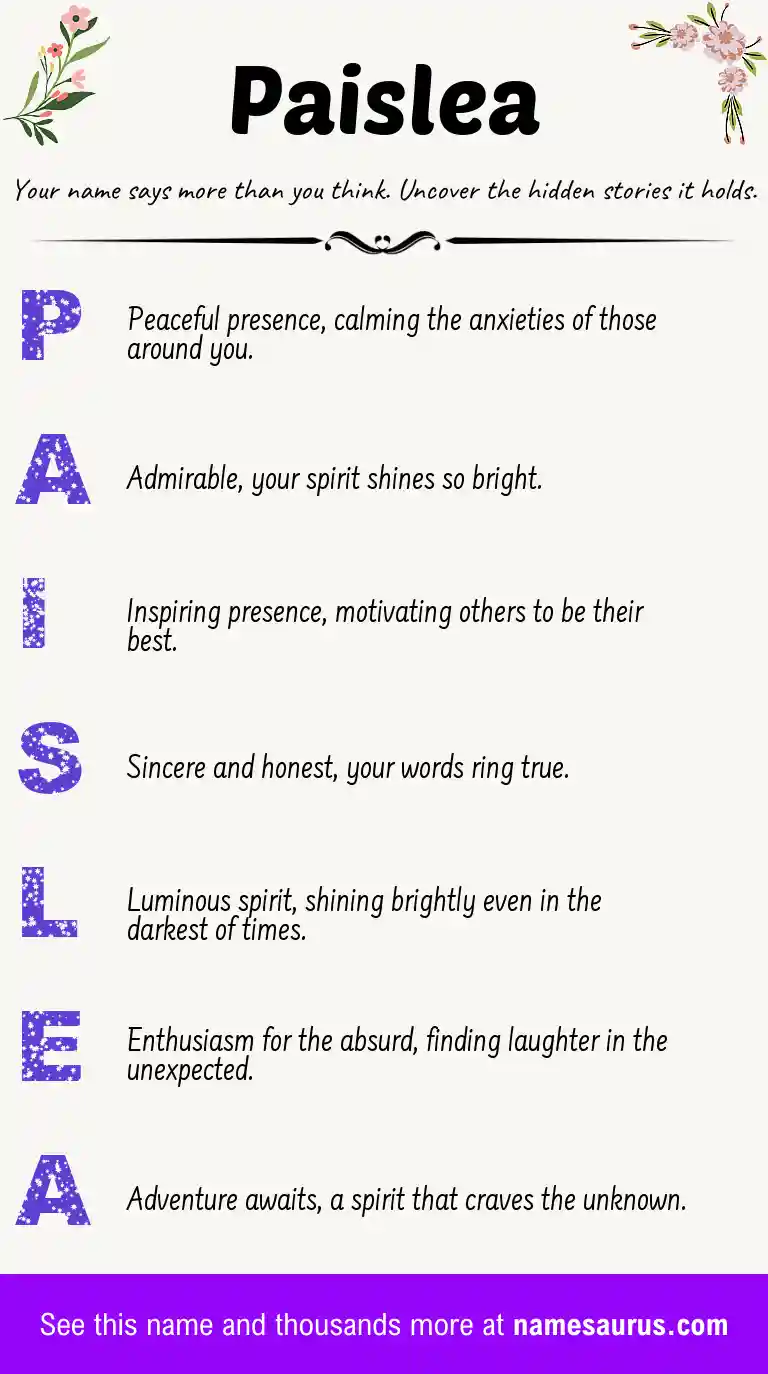Acrostic poem about Paislea.