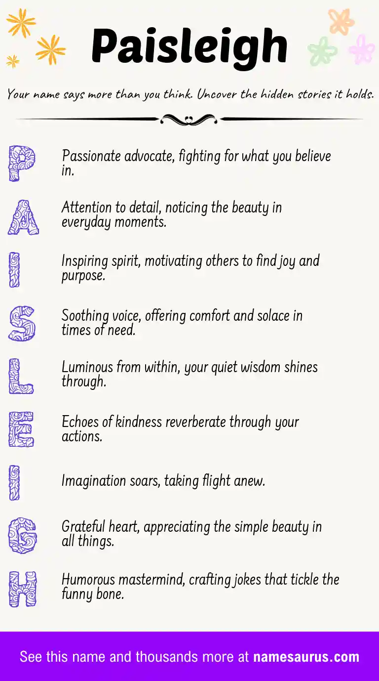 Acrostic poem about Paisleigh.
