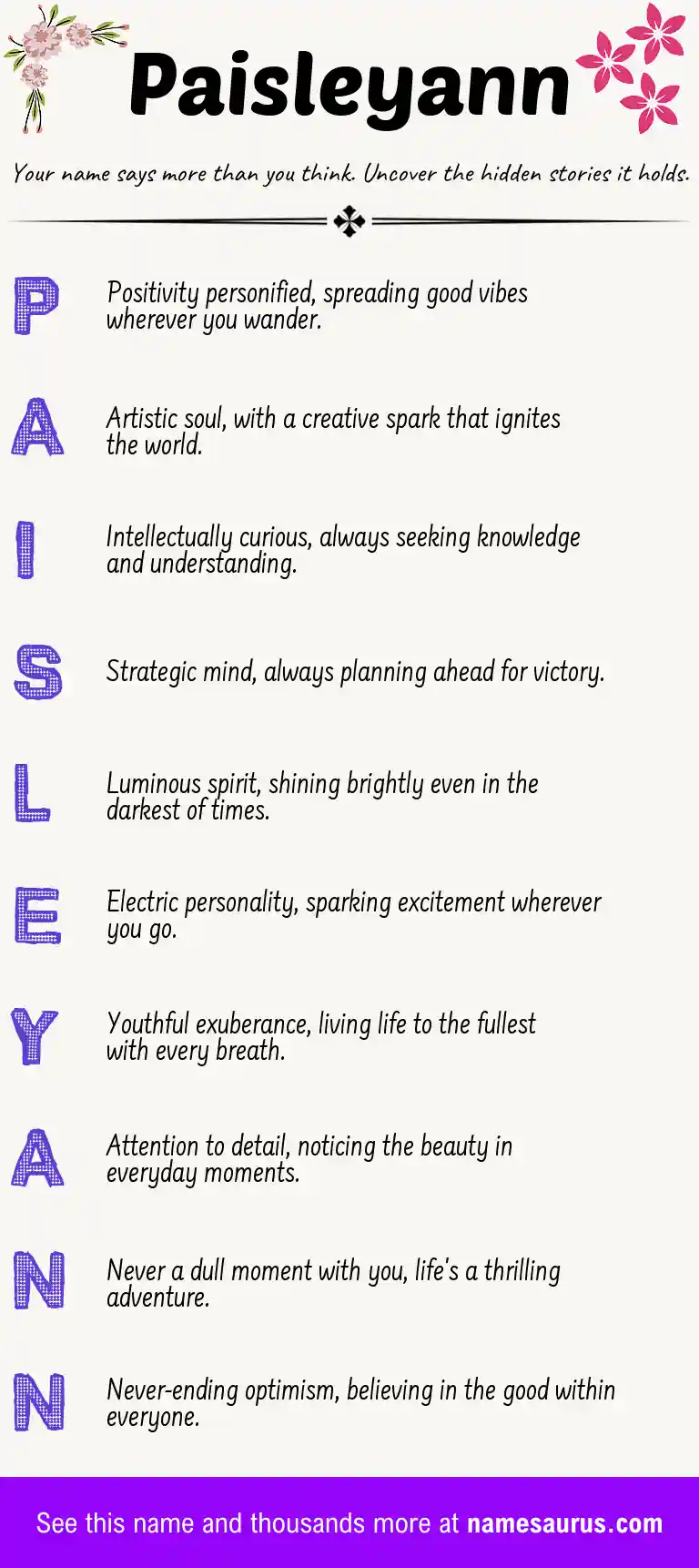 Acrostic poem about Paisleyann.