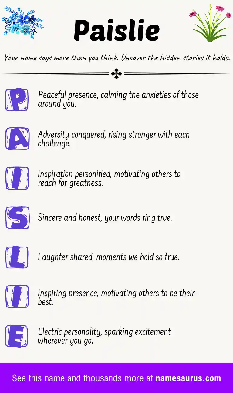 Acrostic poem about Paislie.