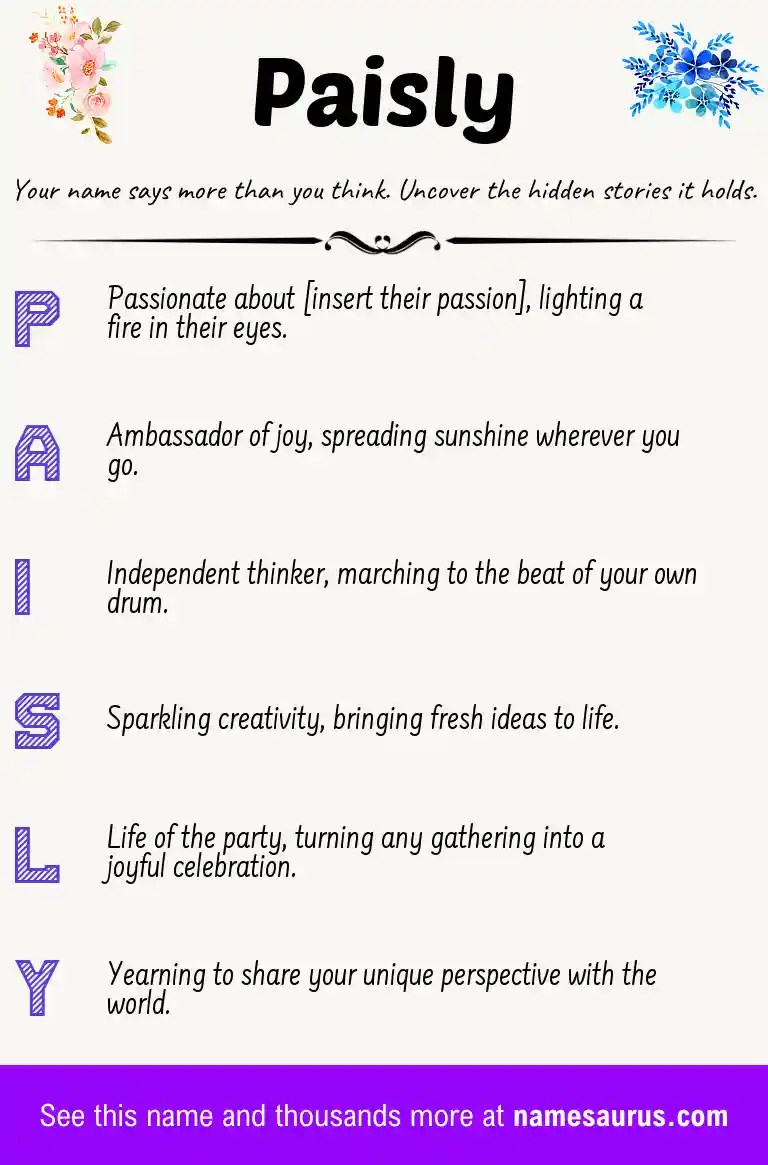 Acrostic poem about Paisly.