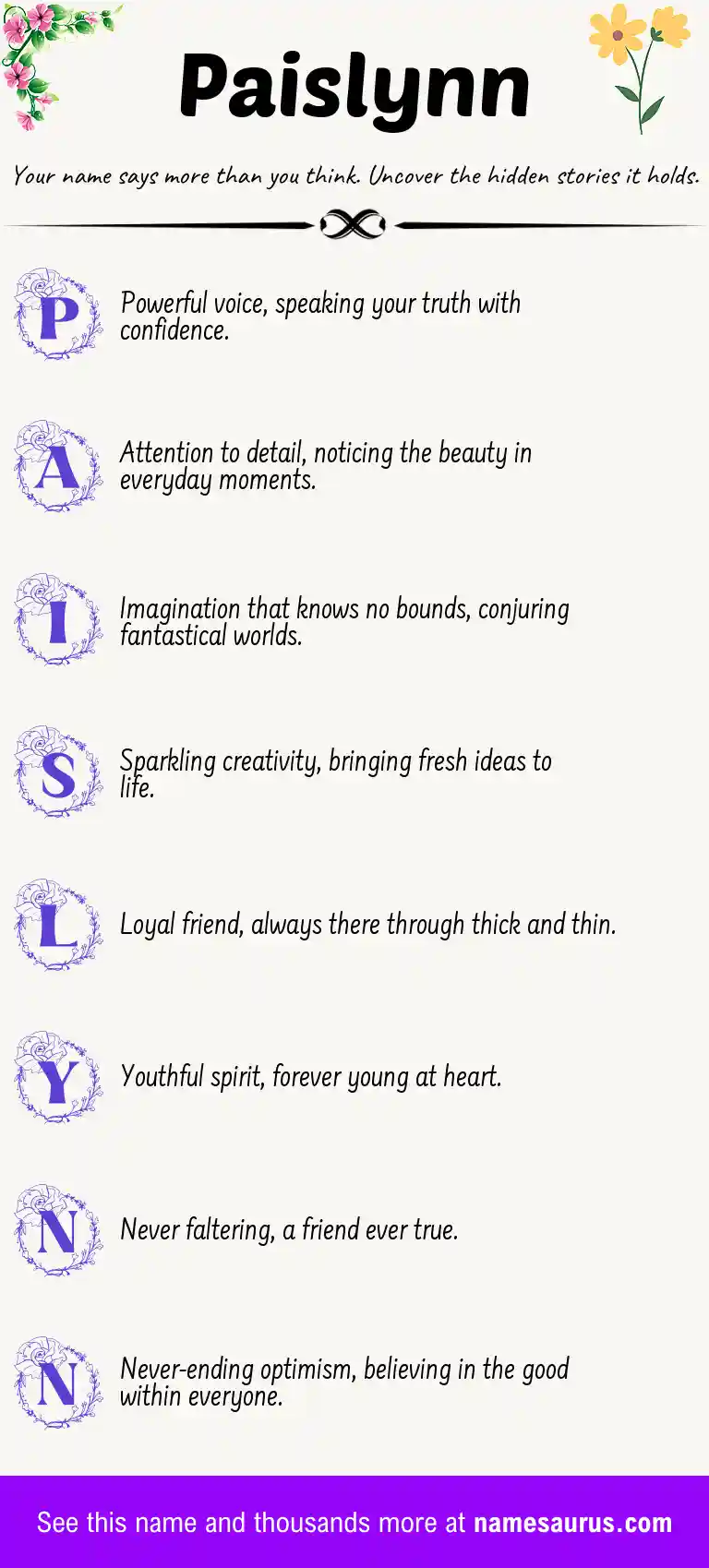 Acrostic poem about Paislynn.