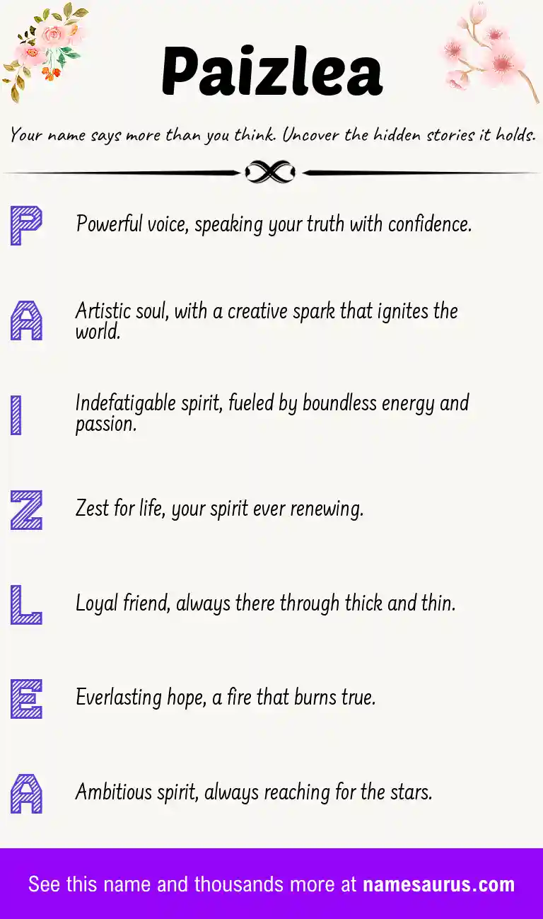 Acrostic poem about Paizlea.