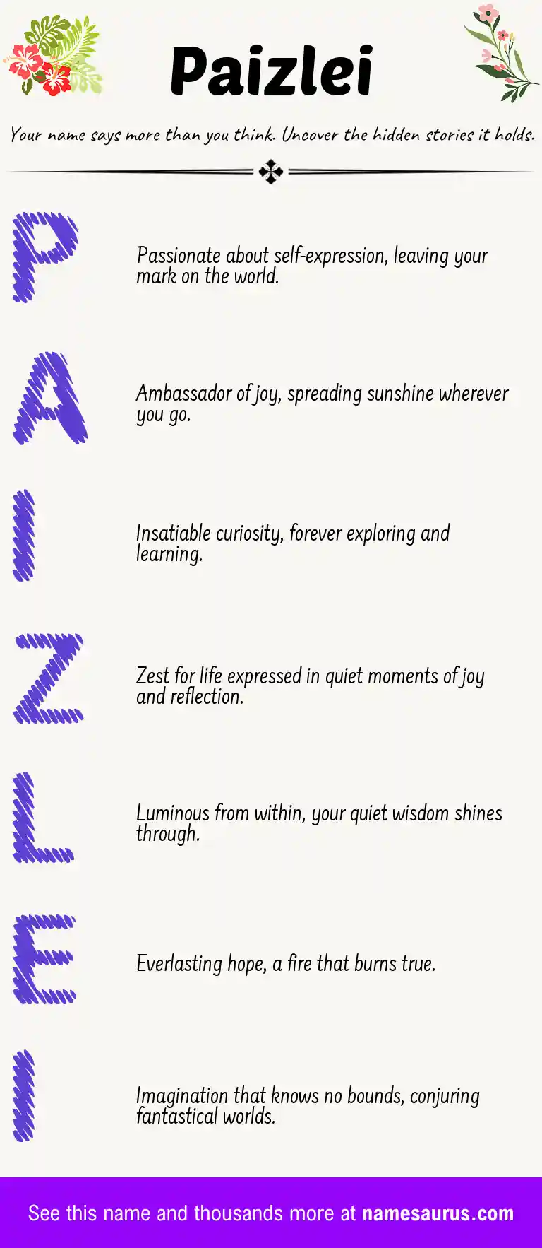 Acrostic poem about Paizlei.