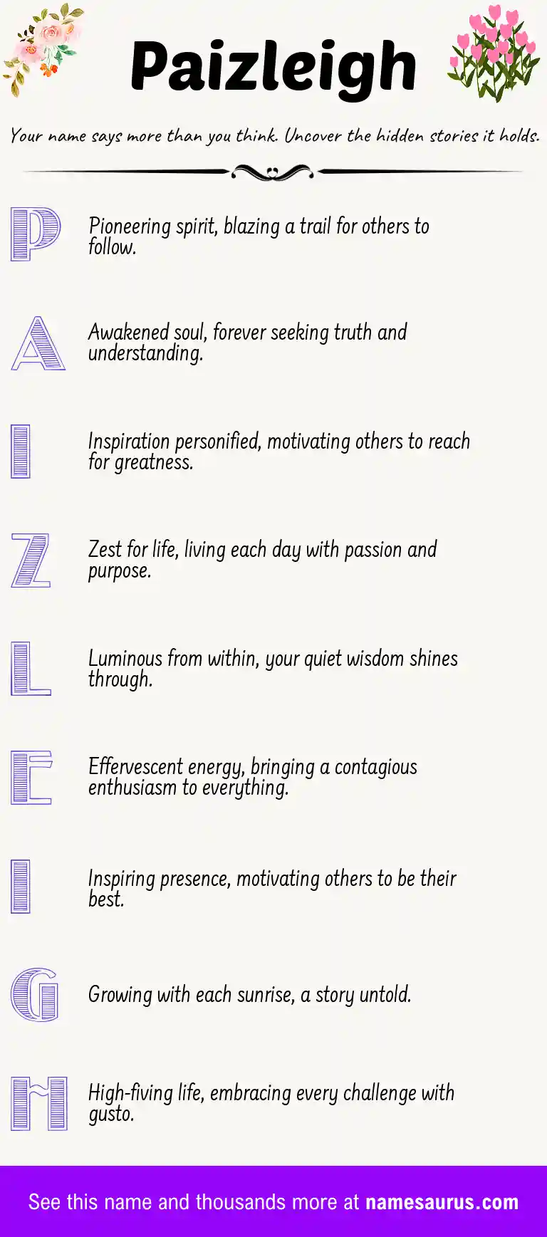 Acrostic poem about Paizleigh.