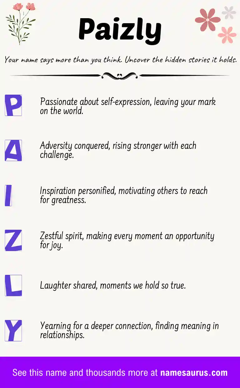 Acrostic poem about Paizly.
