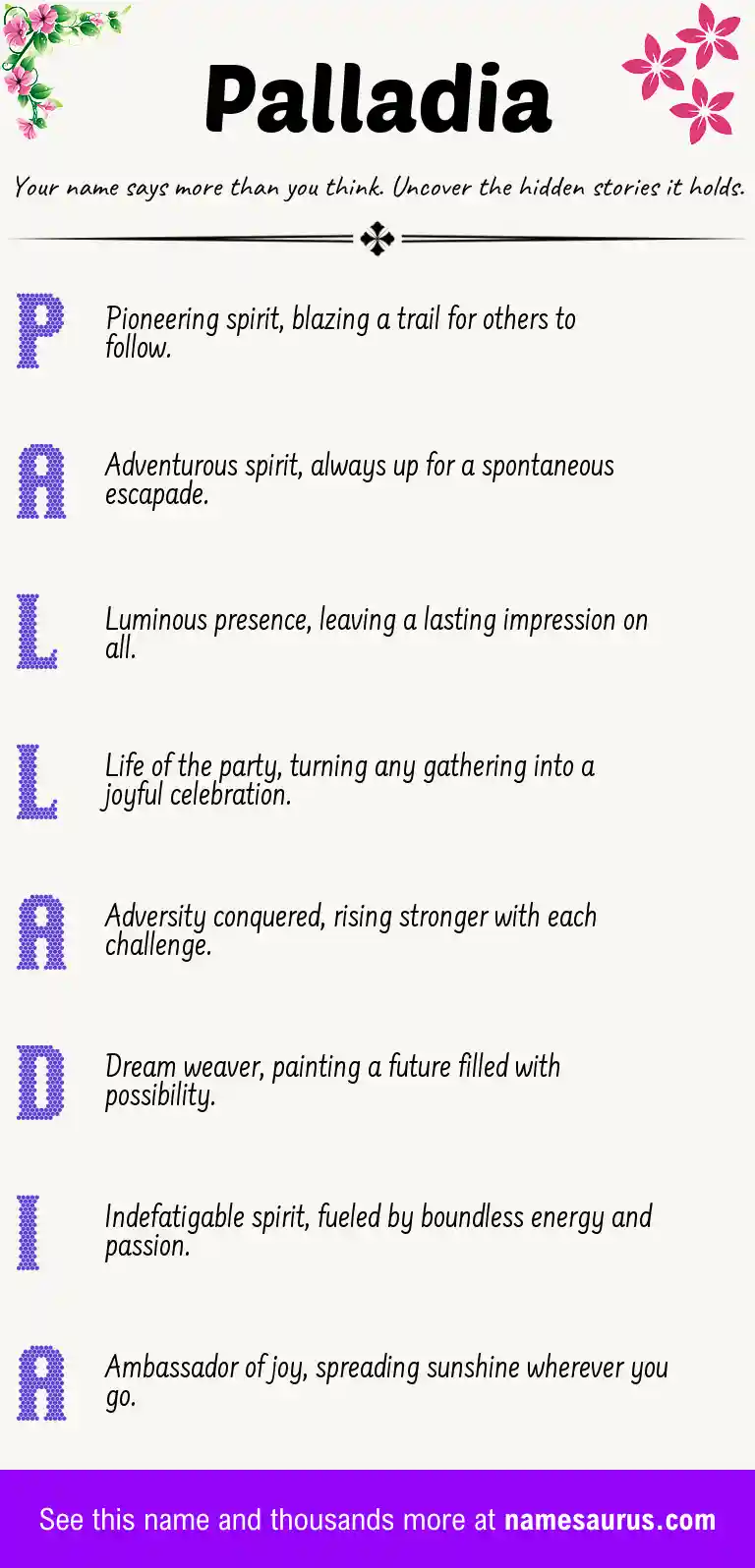 Acrostic poem about Palladia.