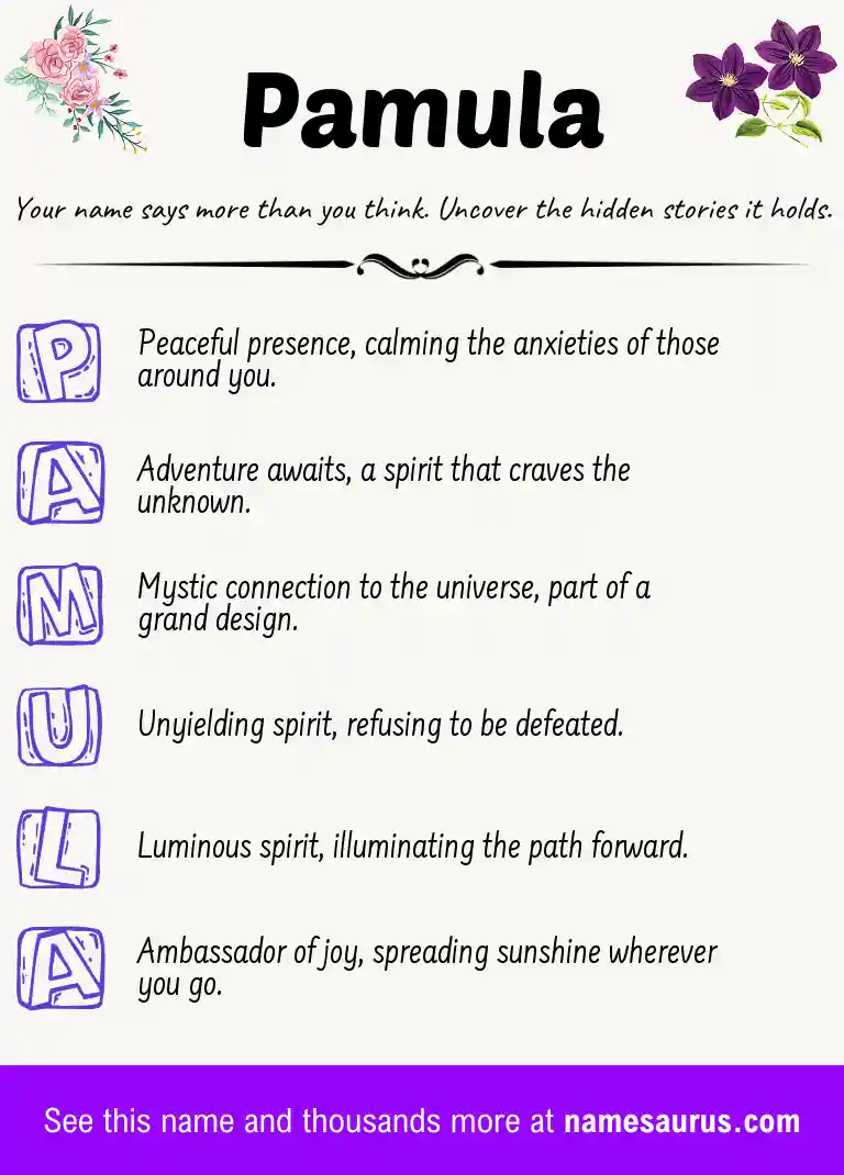 Acrostic poem about Pamula.