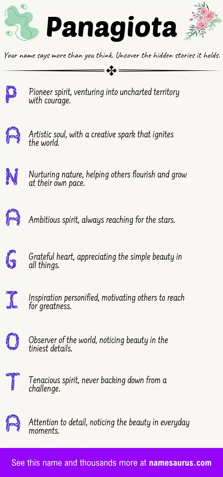 Acrostic poem about Panagiota.