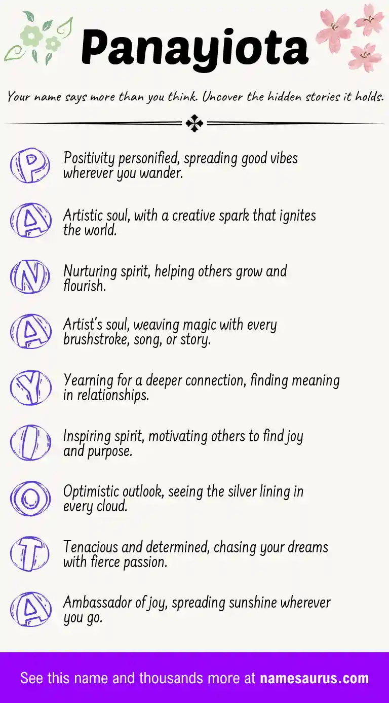 Acrostic poem about Panayiota.