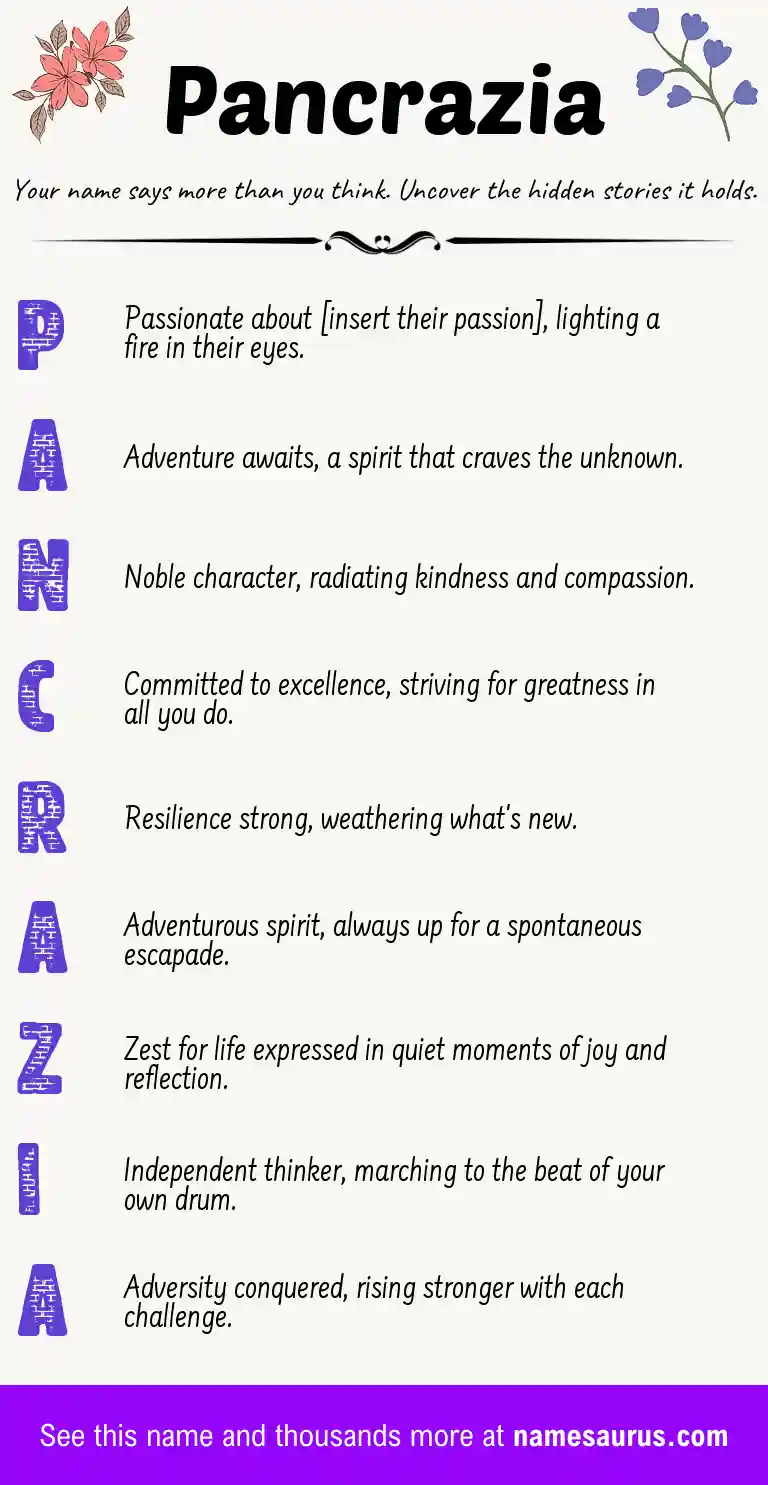 Acrostic poem about Pancrazia.