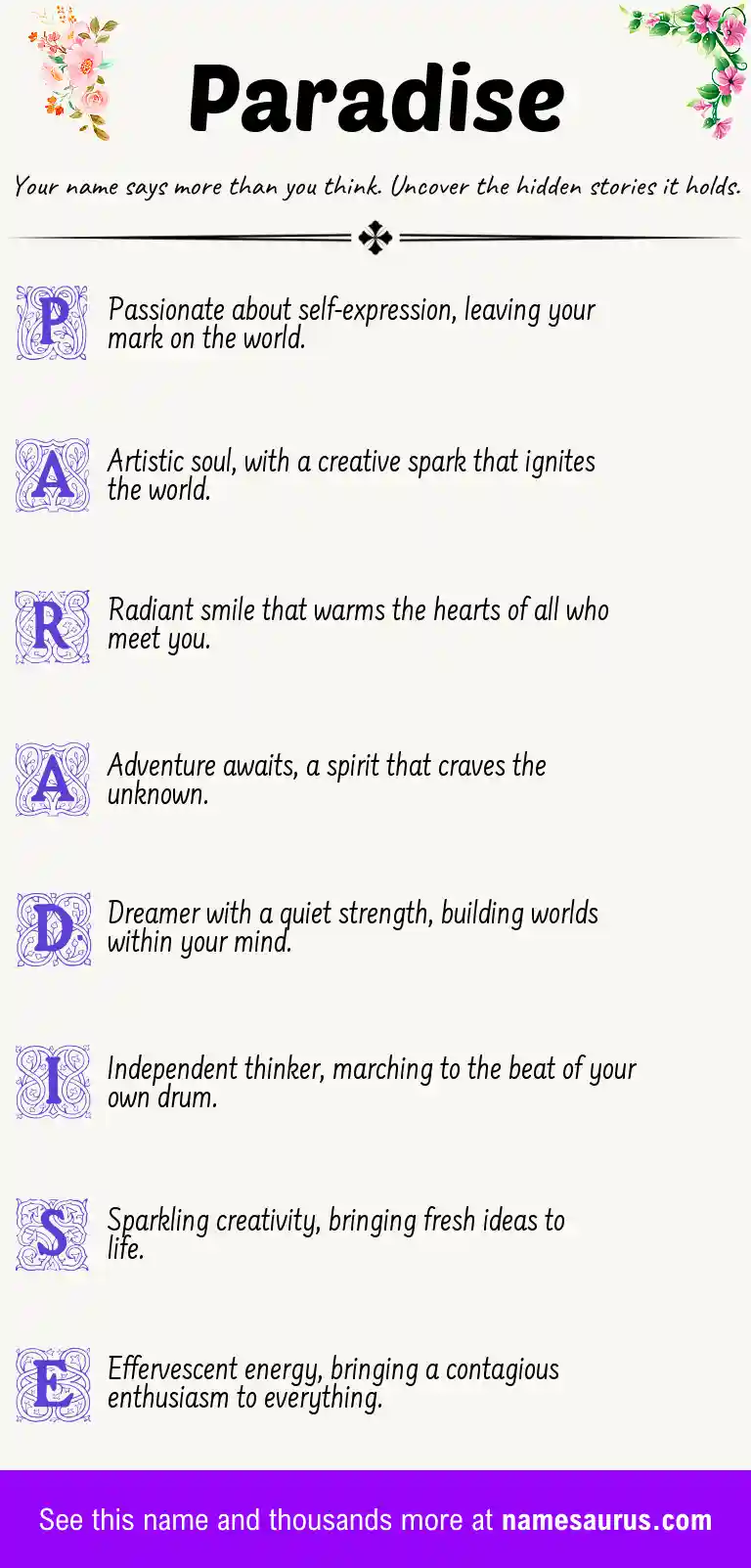 Acrostic poem about Paradise.