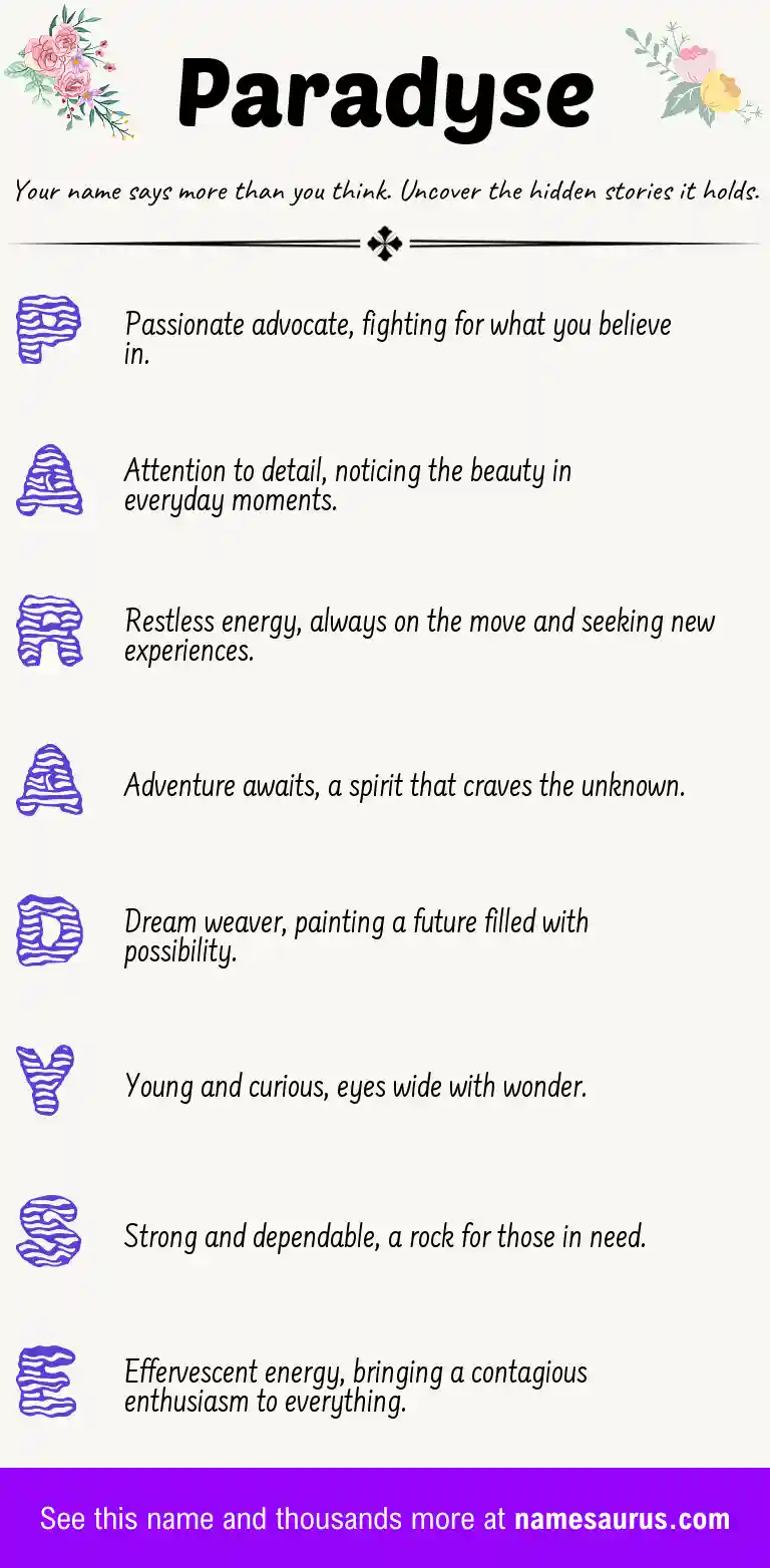 Acrostic poem about Paradyse.