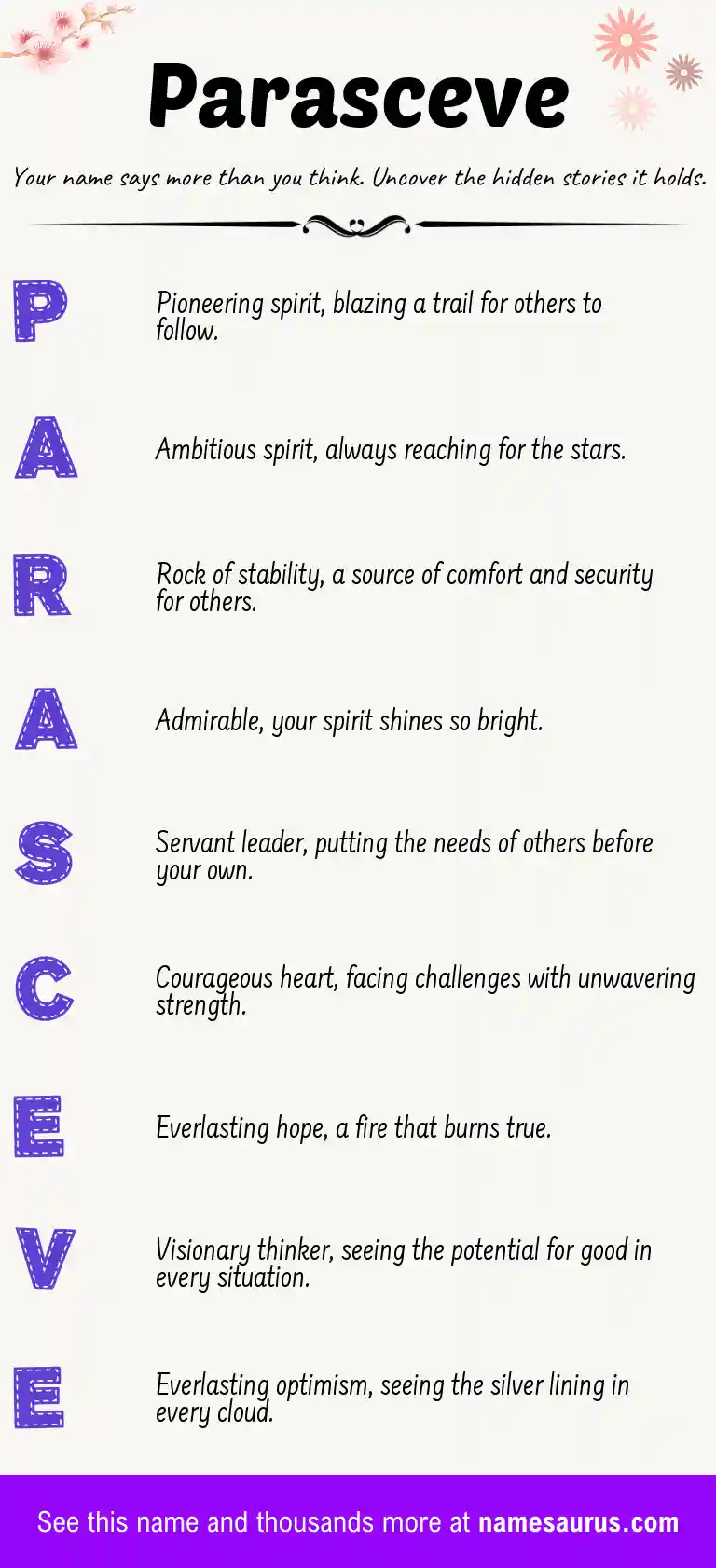 Acrostic poem about Parasceve.