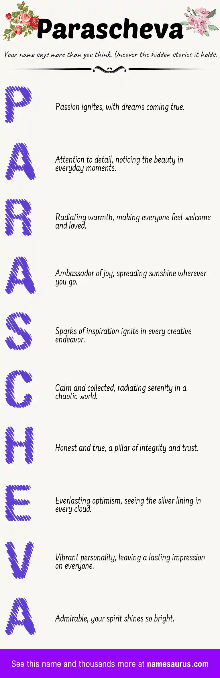 Acrostic poem about Parascheva.