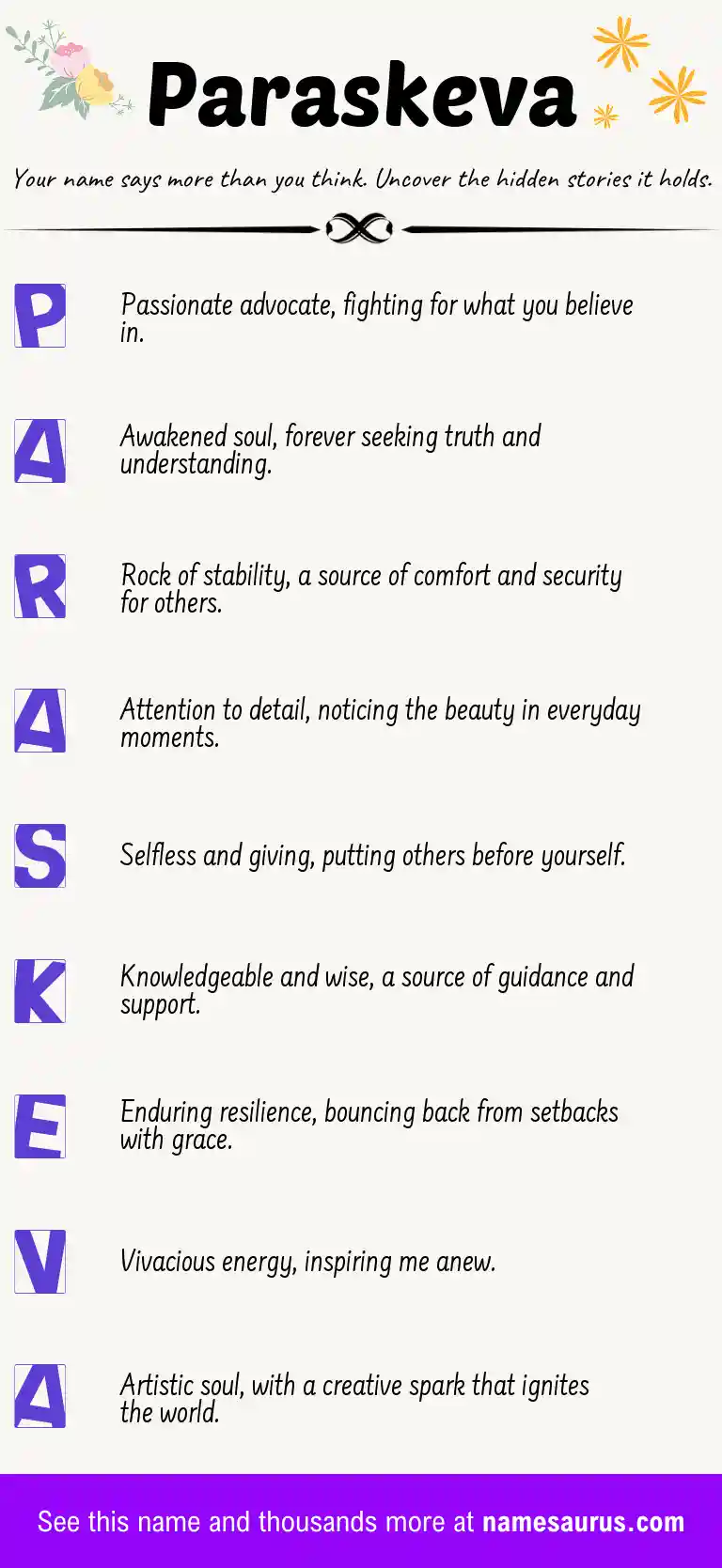 Acrostic poem about Paraskeva.