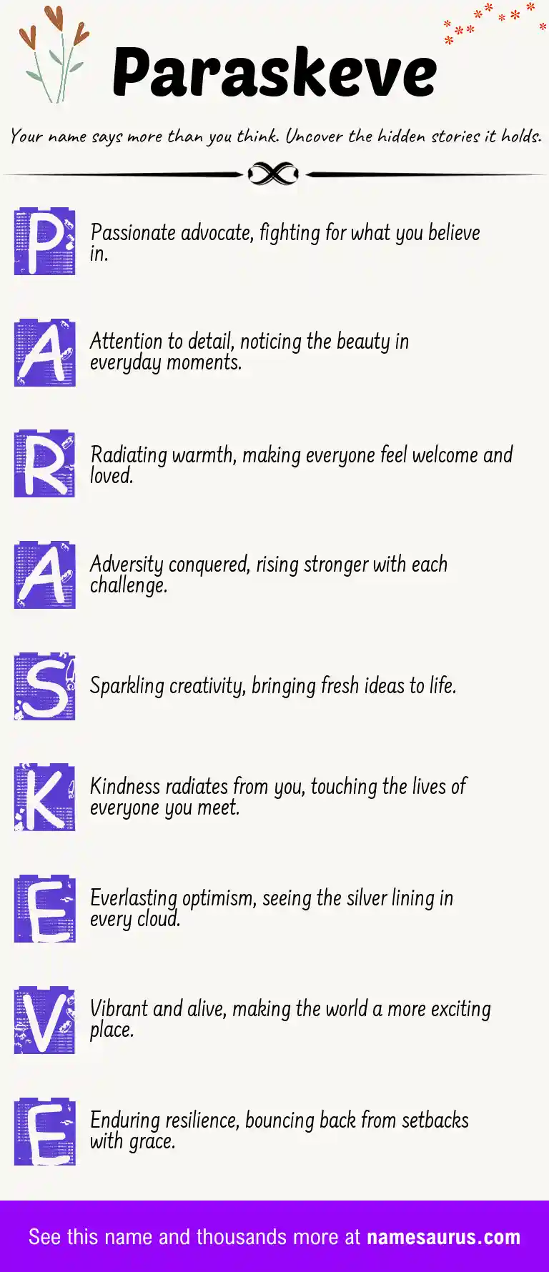 Acrostic poem about Paraskeve.