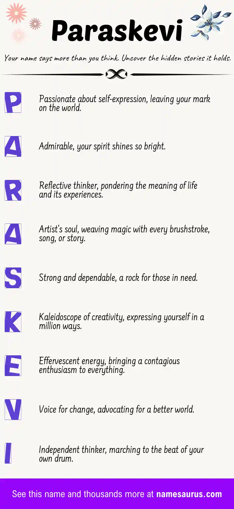 Acrostic poem about Paraskevi.