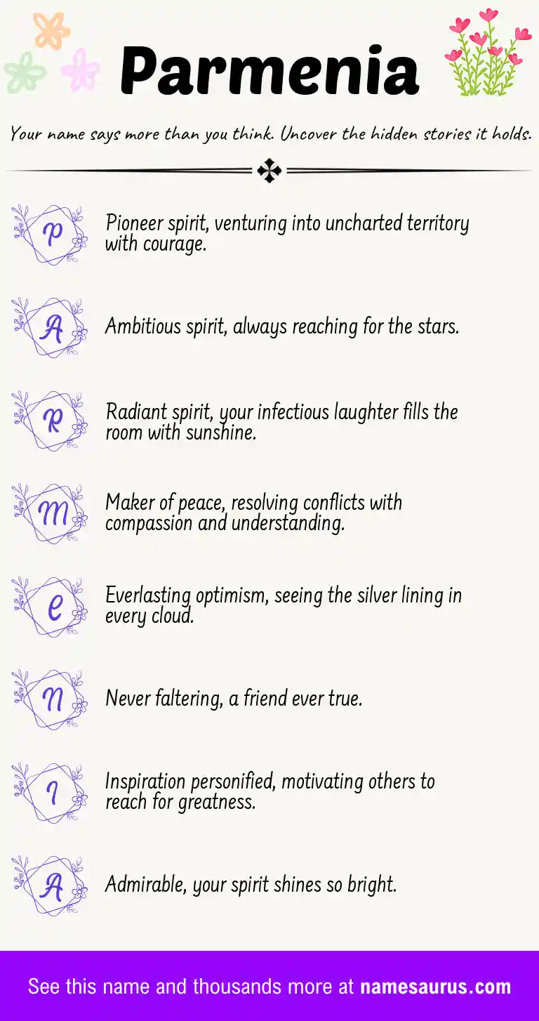 Acrostic poem about Parmenia.