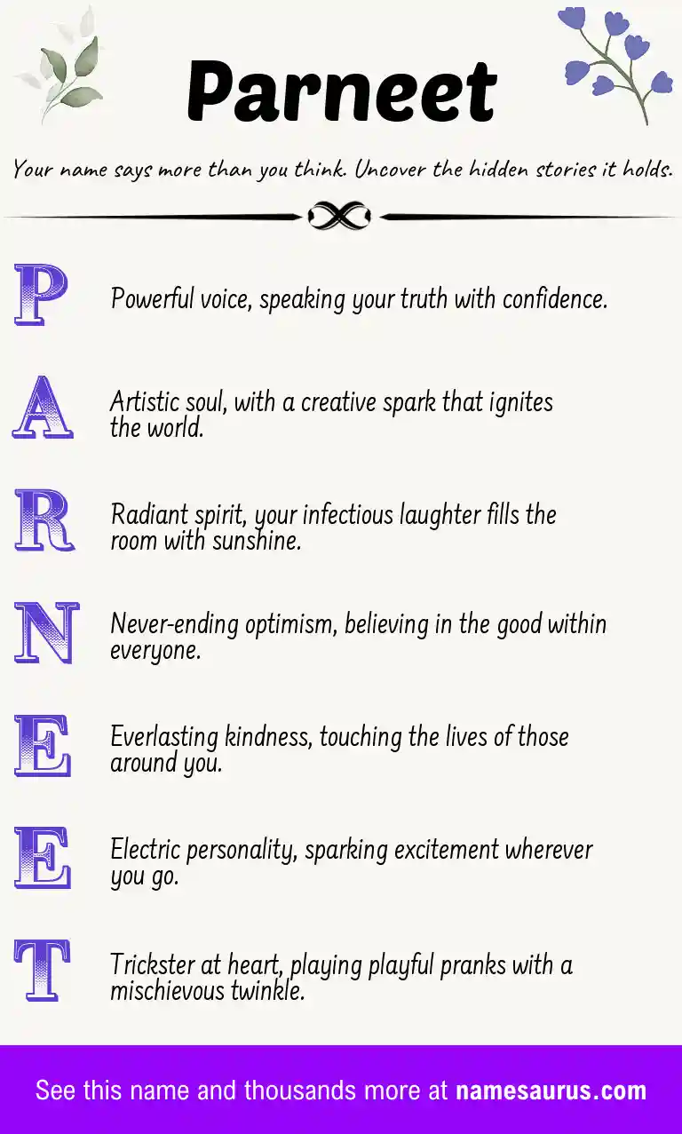Acrostic poem about Parneet.