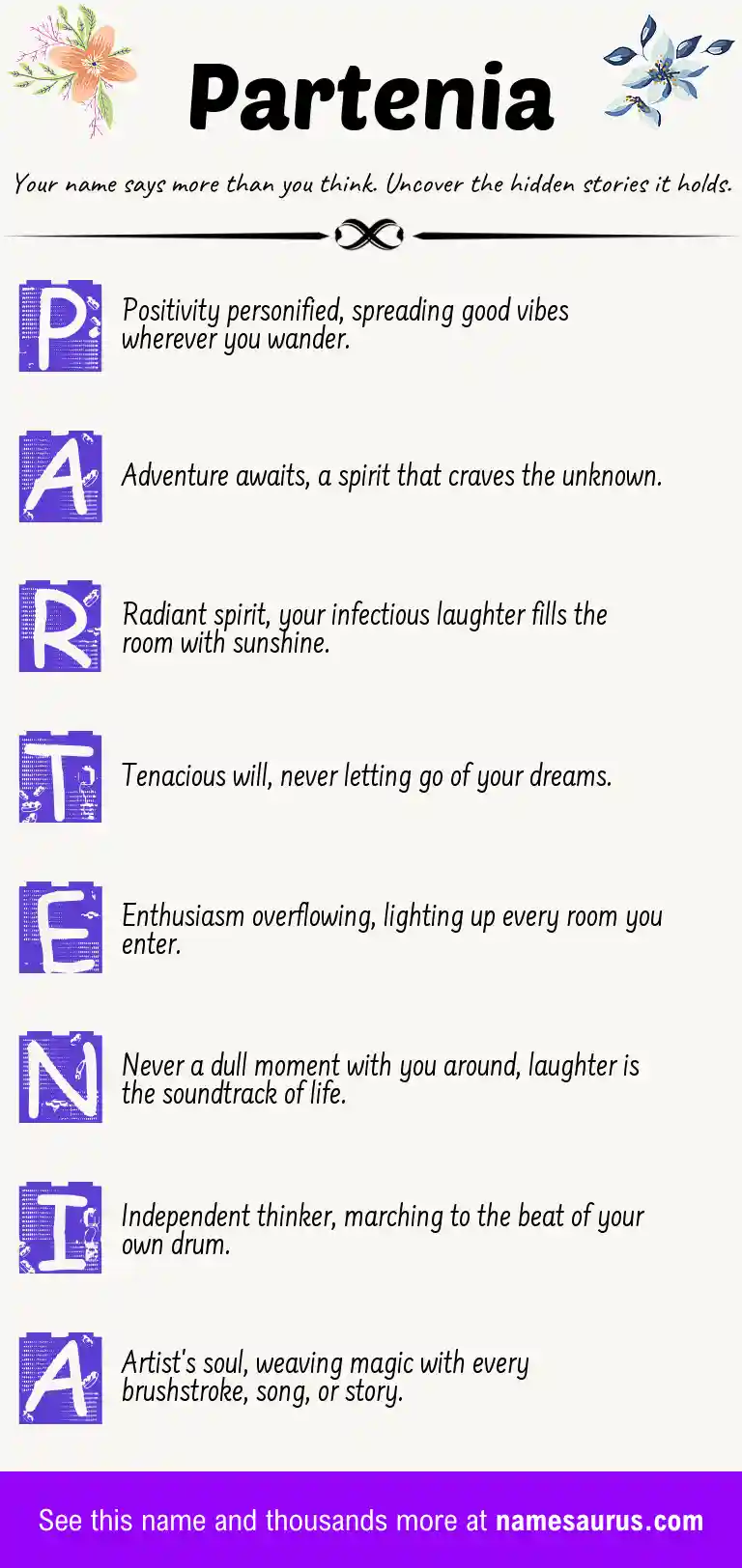 Acrostic poem about Partenia.