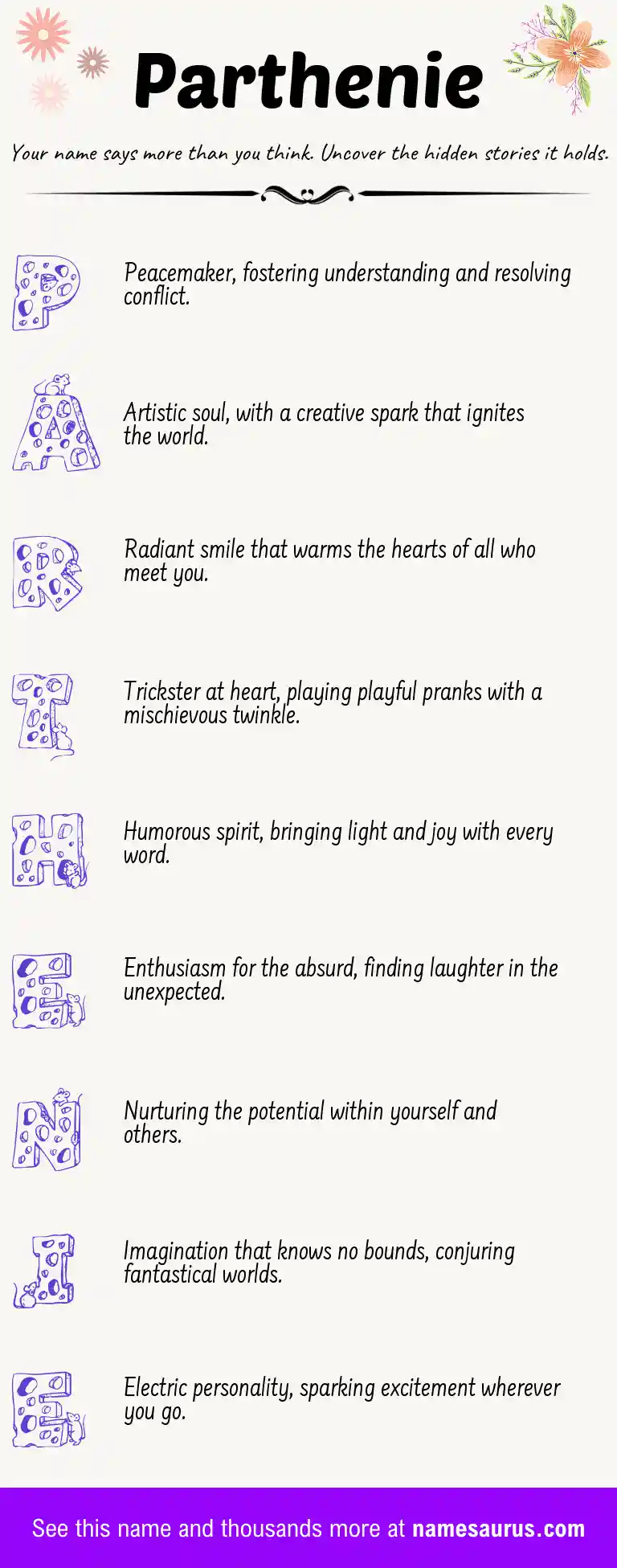 Acrostic poem about Parthenie.