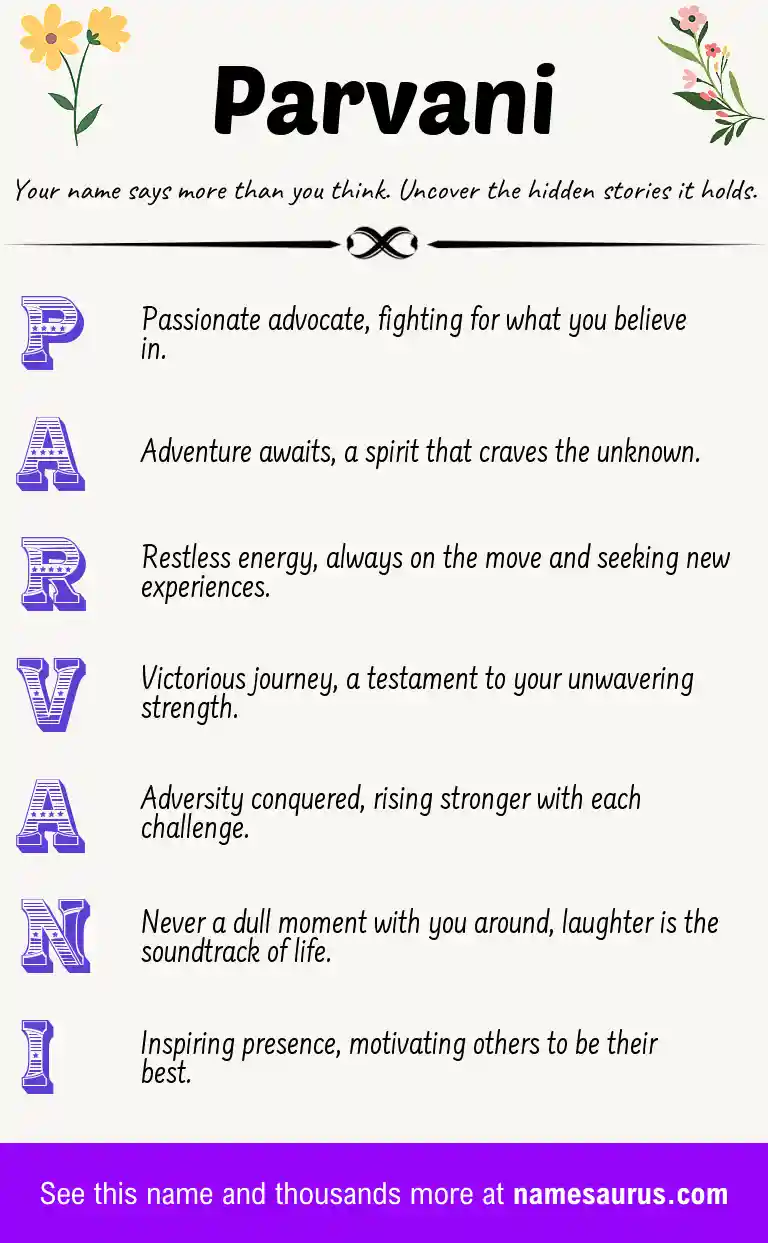 Acrostic poem about Parvani.