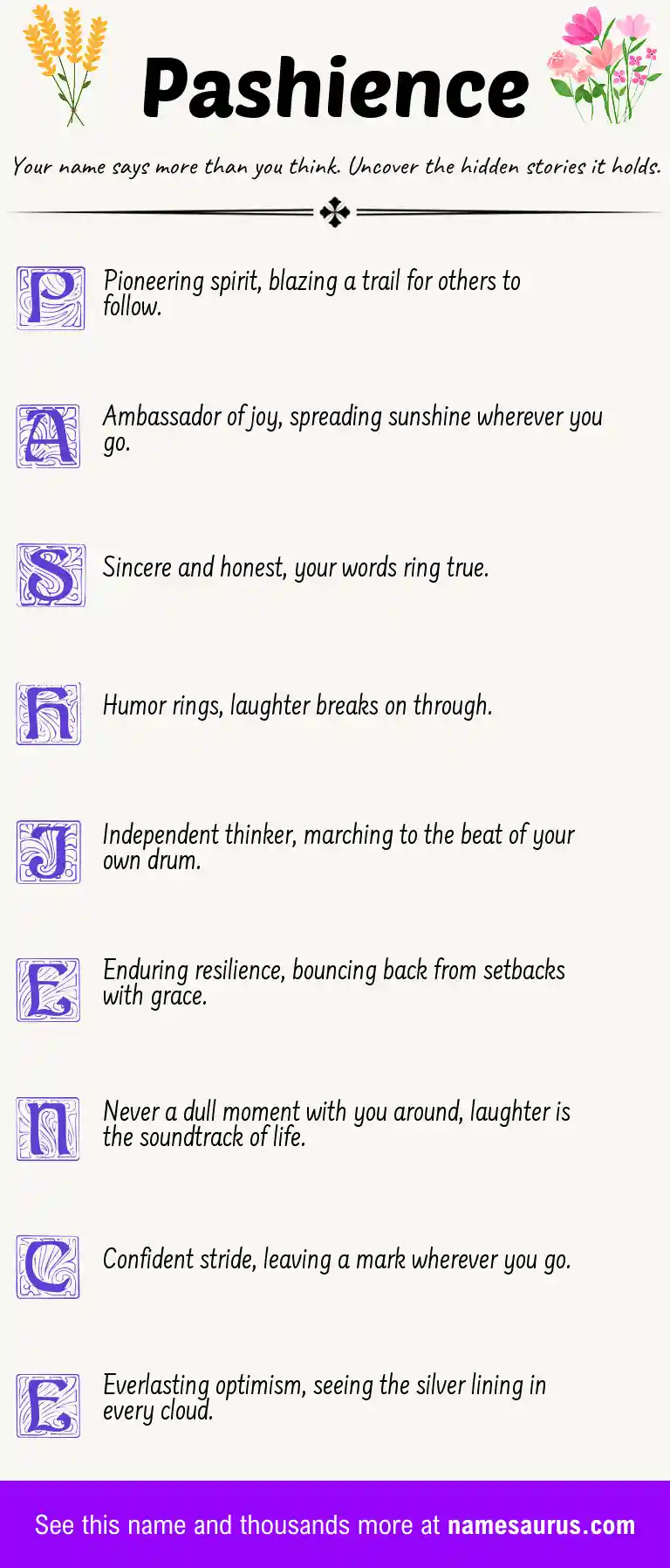 Acrostic poem about Pashience.