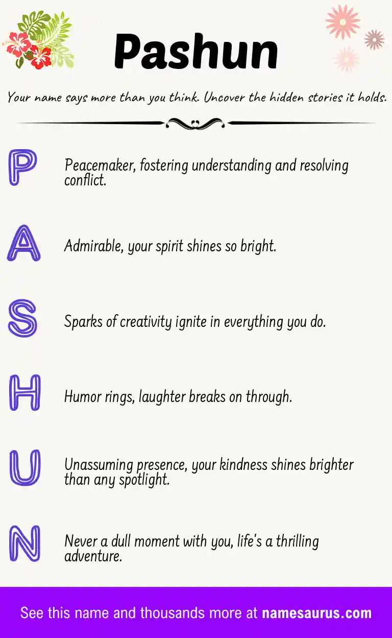 Acrostic poem about Pashun.
