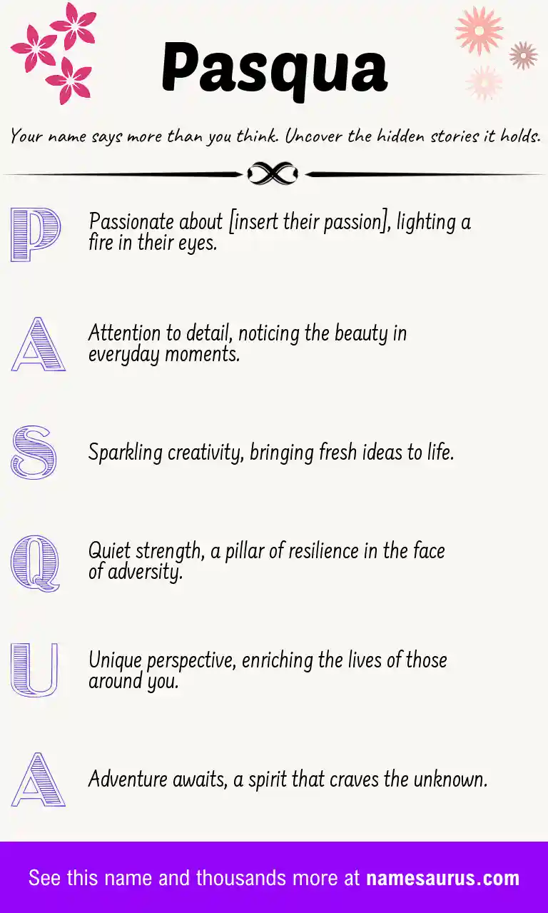 Acrostic poem about Pasqua.