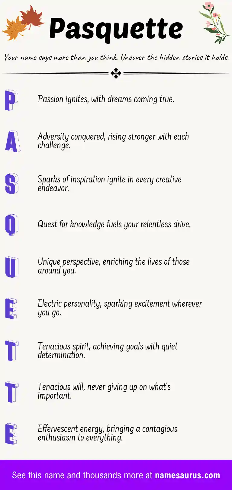 Acrostic poem about Pasquette.