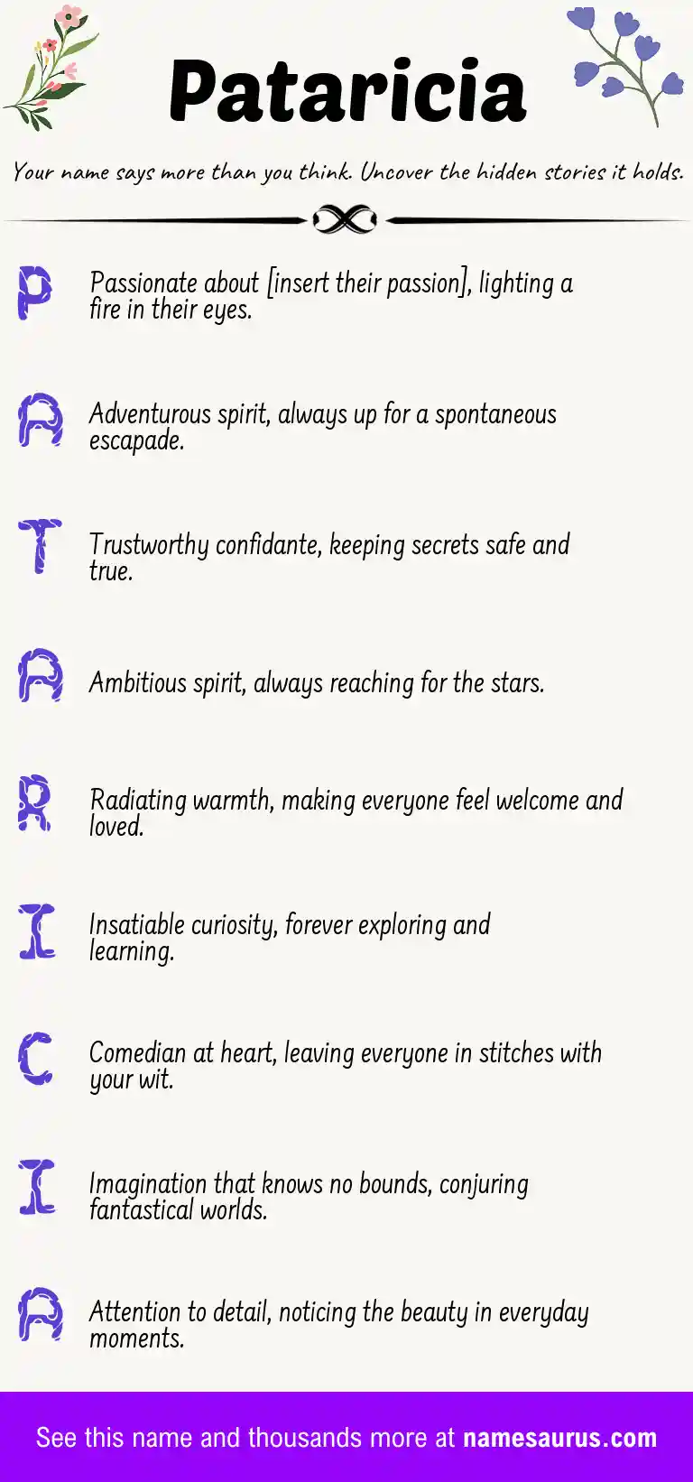 Acrostic poem about Pataricia.