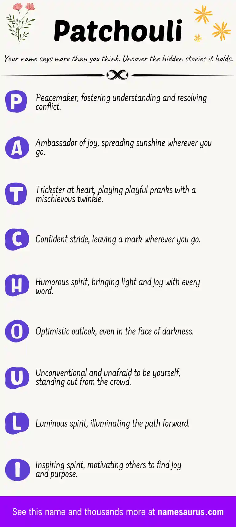 Acrostic poem about Patchouli.