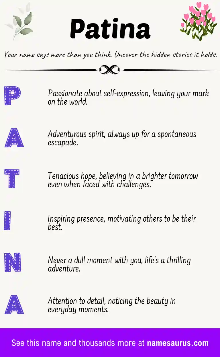 Acrostic poem about Patina.