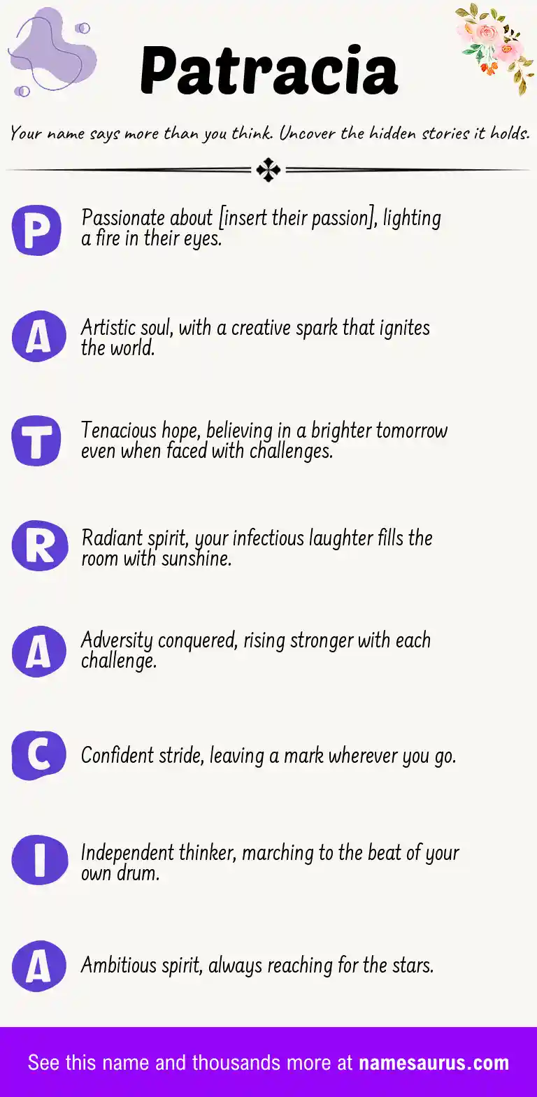 Acrostic poem about Patracia.