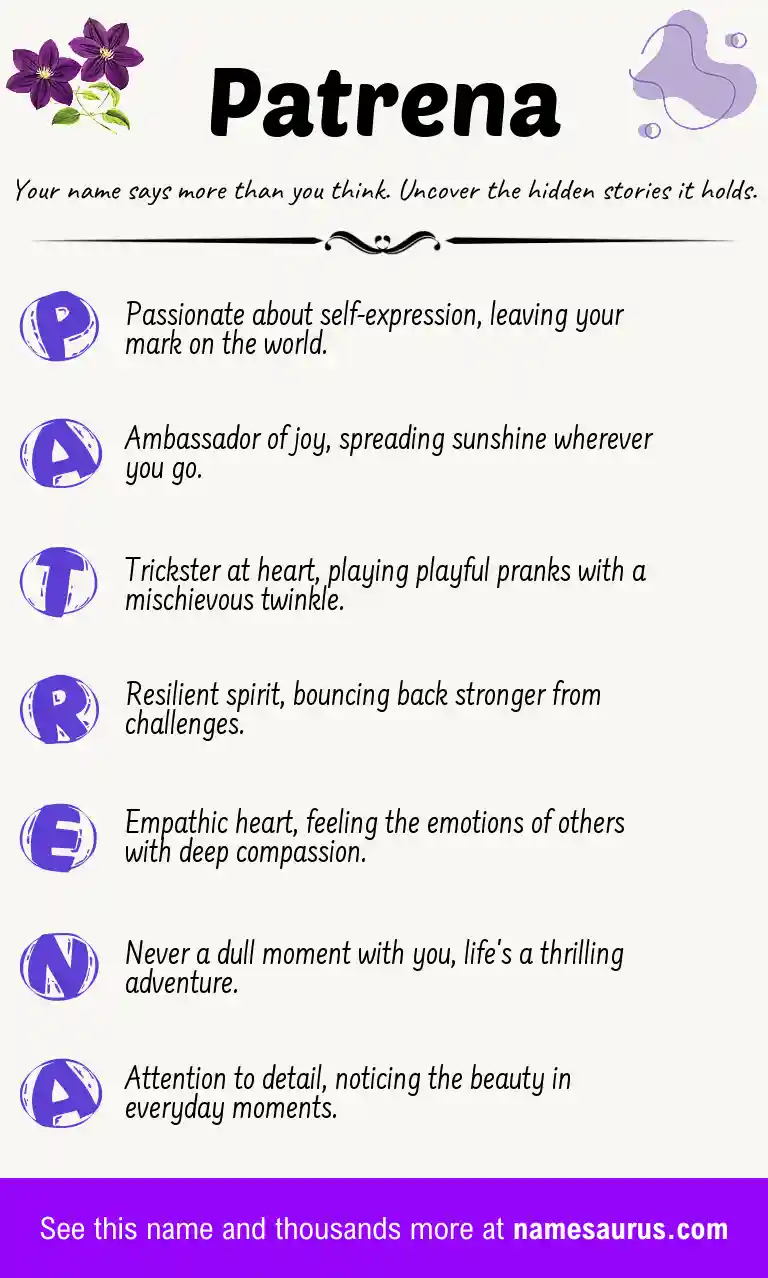 Acrostic poem about Patrena.