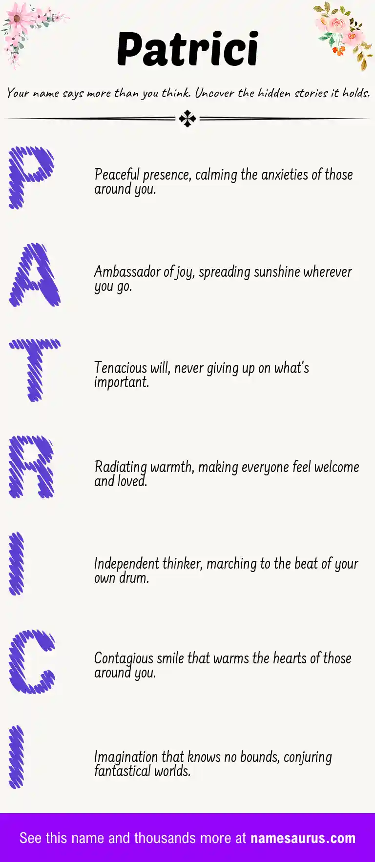 Acrostic poem about Patrici.