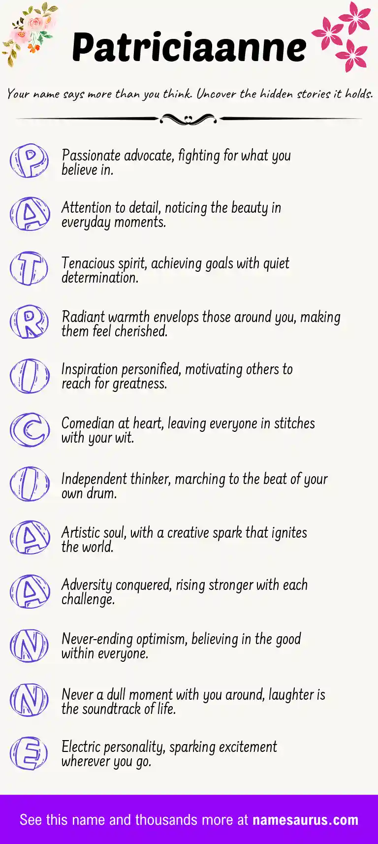 Acrostic poem about Patriciaanne.