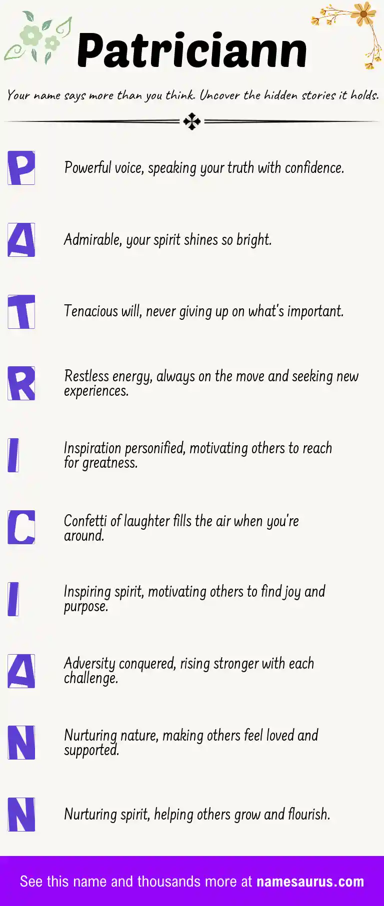 Acrostic poem about Patriciann.
