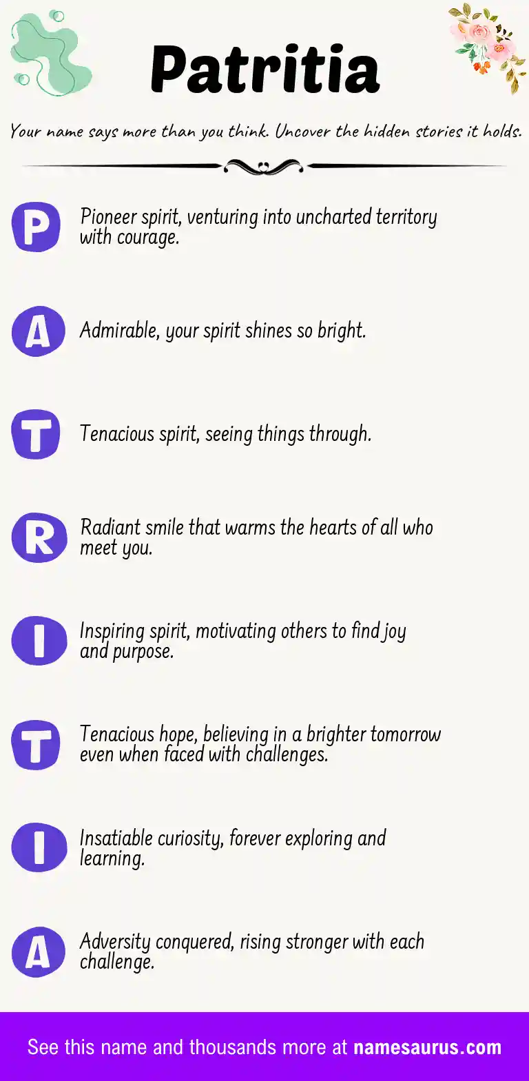 Acrostic poem about Patritia.