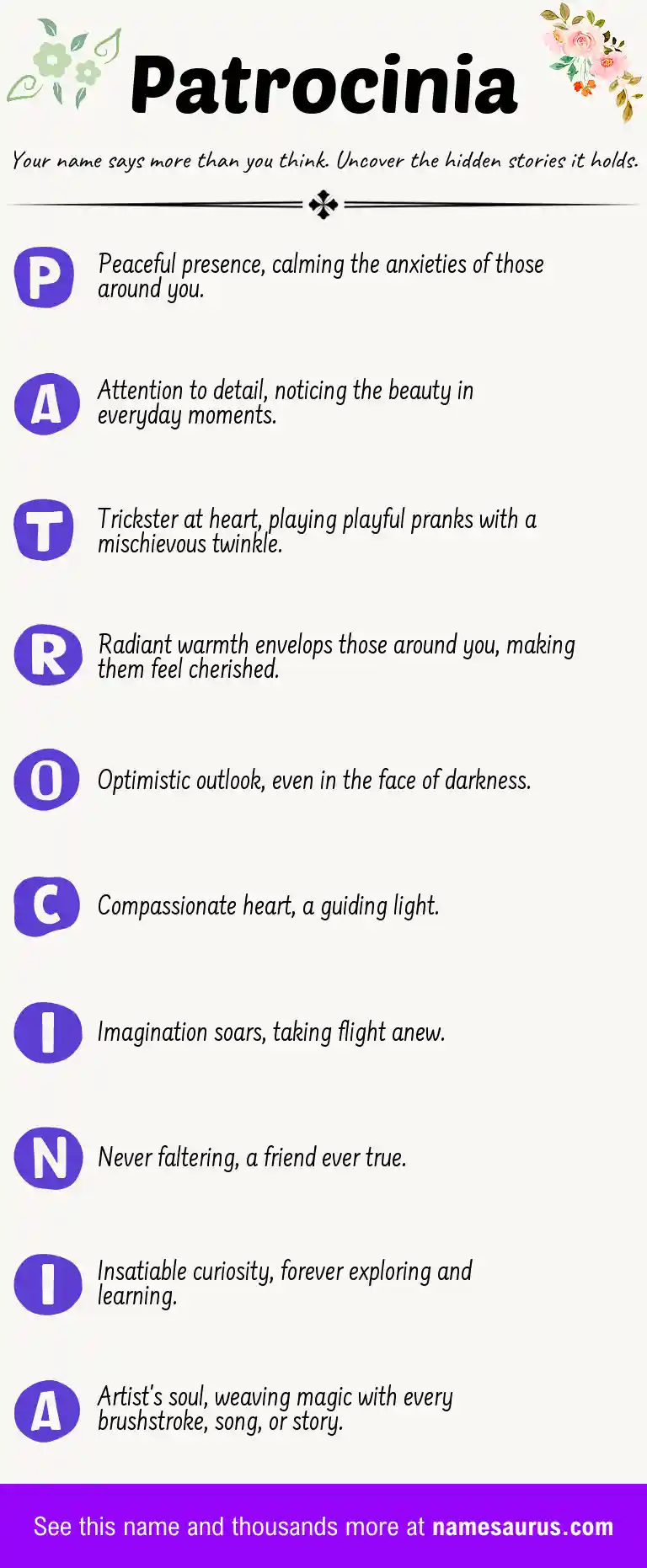 Acrostic poem about Patrocinia.